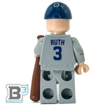 #3 Ruth NY Baseball Player Minifig made using LEGO parts