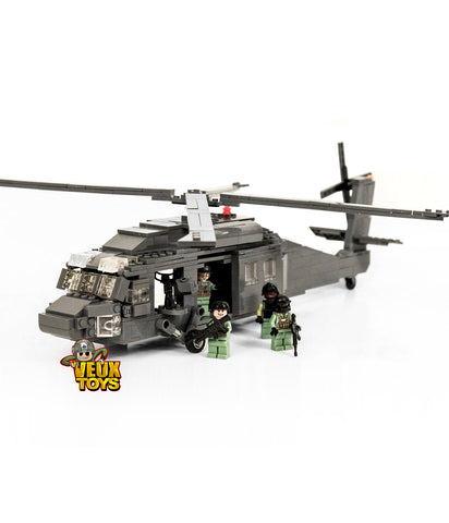UH-60 Black Hawk Helicopter MOC Building Block with 3 minifigures
